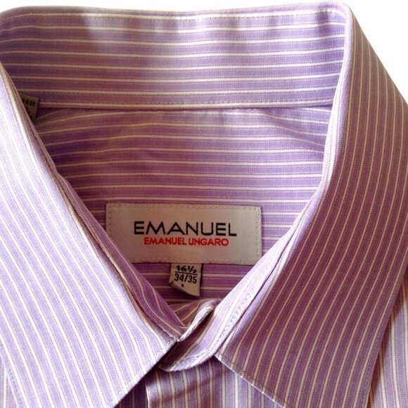 Emanuel Ungaro Men's Shirt 16-1/2 34/35 Purple Striped Button Down - Picture 4 of 5